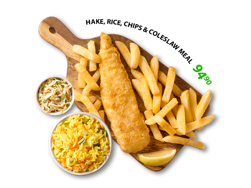 hake chips and prawns meal for 94.90