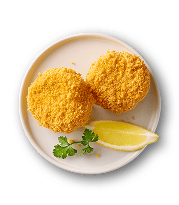 Two fish cakes on a white plate