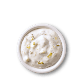 Tartare sauce in white bowl