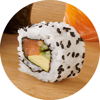 California roll sushi on a wooden board